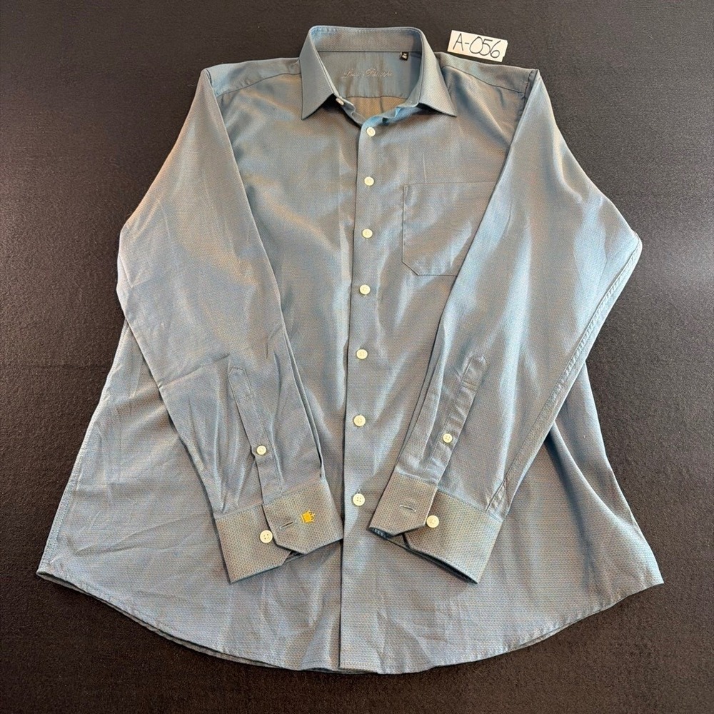 Louis Philippe Men's Blue Geometric Dress Shirt 42cm Button Front Long Sleeve